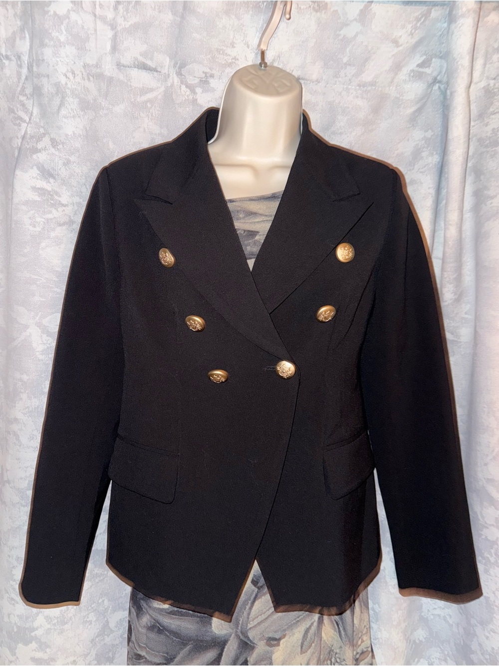 Classic Black Double-Breasted Blazer with Gold Buttons NWT